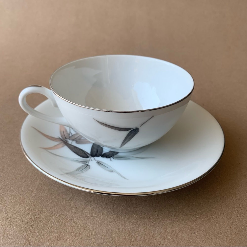 Sango Cup and Saucer Sasa China- Silver Trim